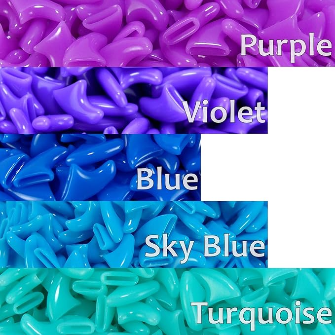 zetpo 100 pcs Cat Nail Caps | Cat Claw Covers | with Adhesives and Applicators (XS, Purple, Violet, Blue, Sky Blue, Turquoise)