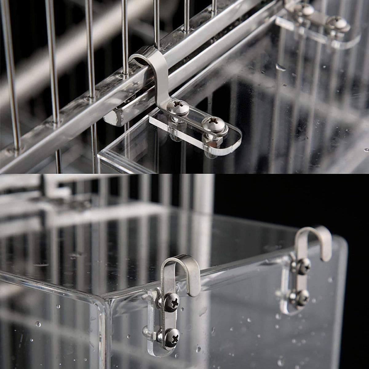 Hanging acrylic cube bird bath with metal hooks for square cages - view 3