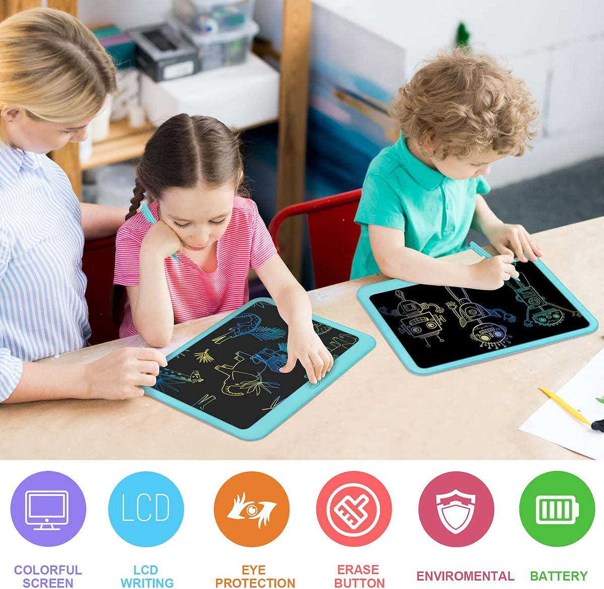 FLUESTON LCD Writing Tablet for Kids - 13"W x 9.8"H / Delightful Dolphin Blue - image 3