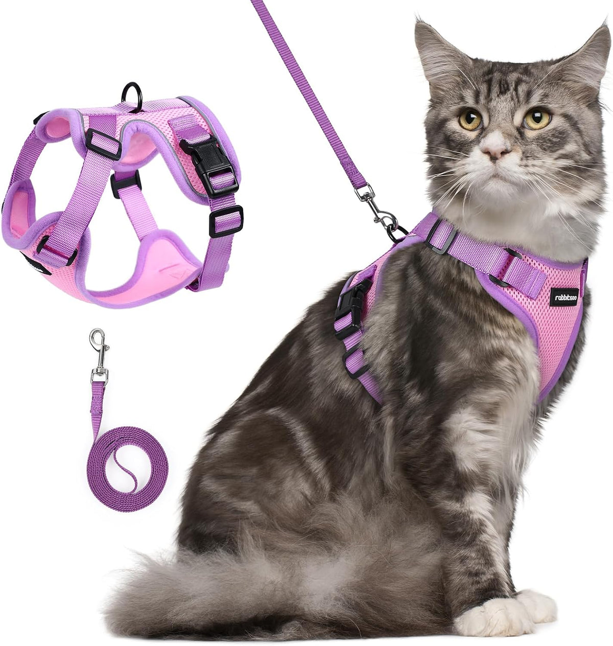 rabbitgoo Cat Harness and Leash Set, Escape Proof - Pink & Purple / M