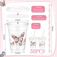 Teenyyou 12 oz clear plastic party cups with dirt bike design, lids and paper straws - view 9
