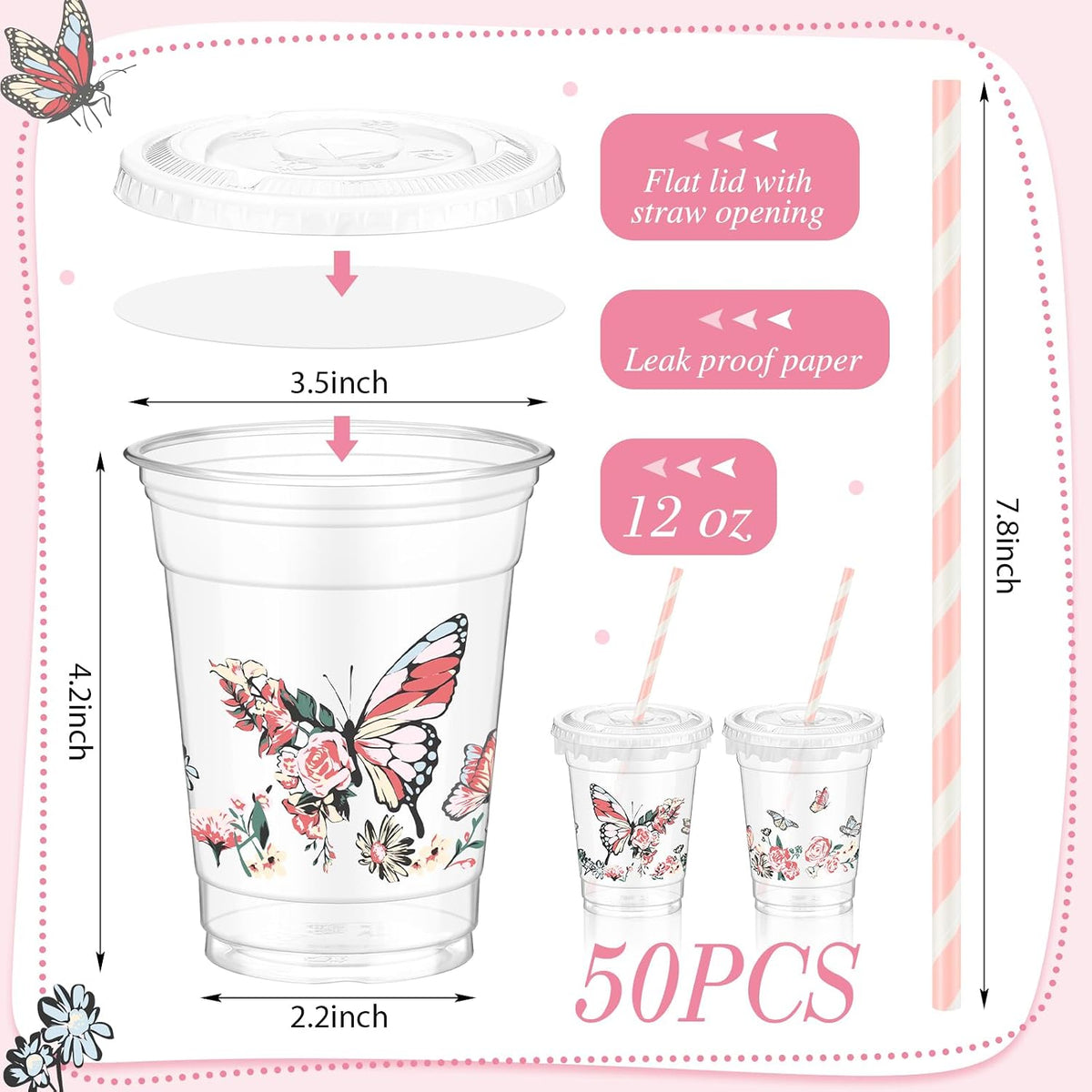 Teenyyou 12 oz clear plastic party cups with dirt bike design, lids and paper straws - view 9