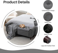 58.1'' Storage Bench Upholstered Linen End of Bedroom Bed Bench Ottoman with Tufted Cushioned Rolled Arm Large Storage Space for Reading Living Room Entryway, Grey