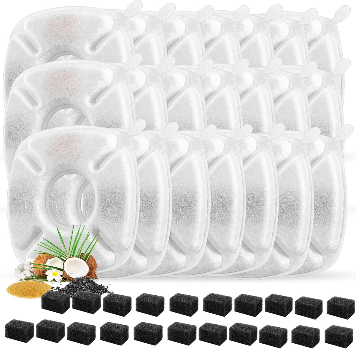24 Pcs Cat Fountain Replacement Filters 12 Pack Cat Water Fountain - 21 Filters & 21 Sponges