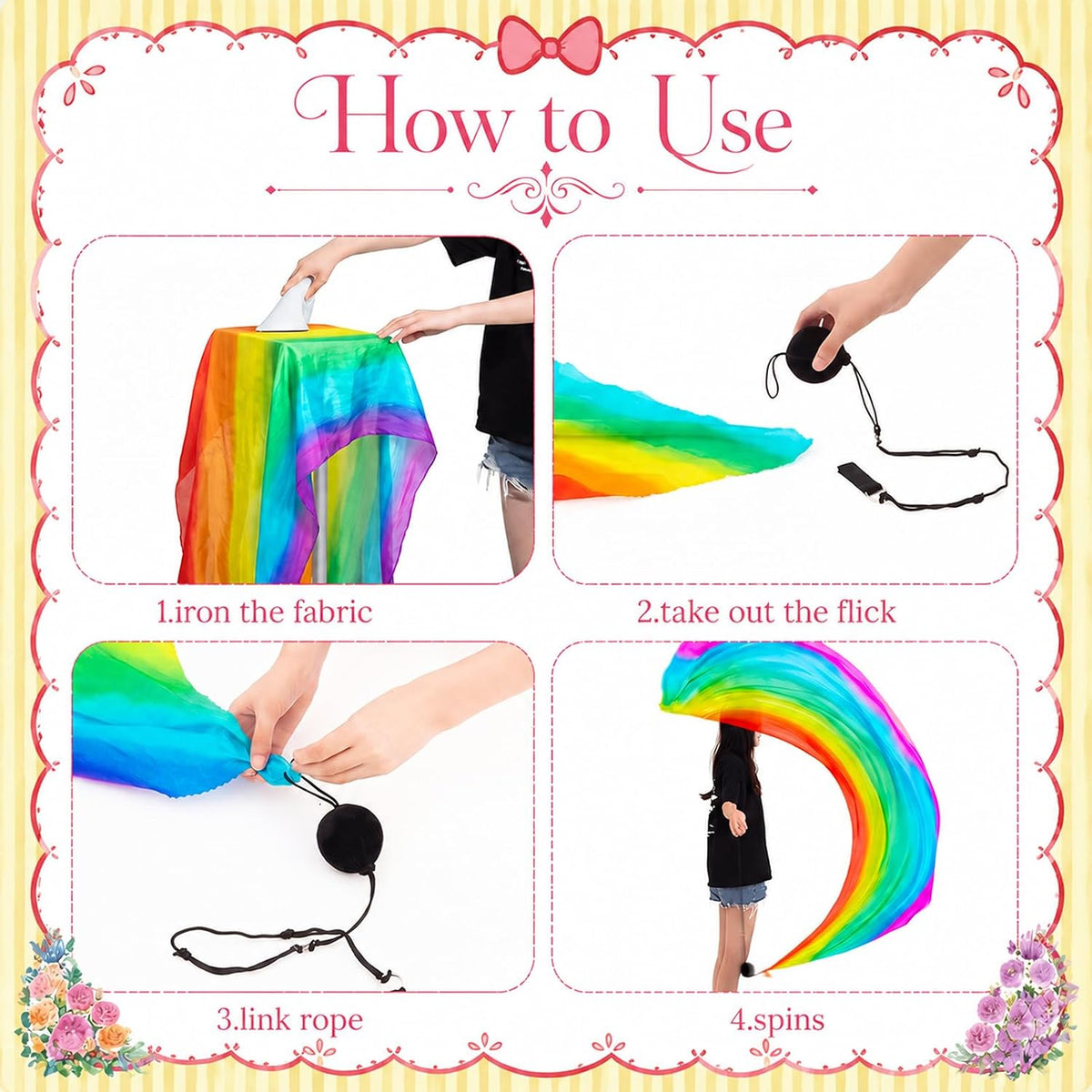 Jenaai silk veil poi set of 4 with black balls and adjustable chains in bright colors - view 21