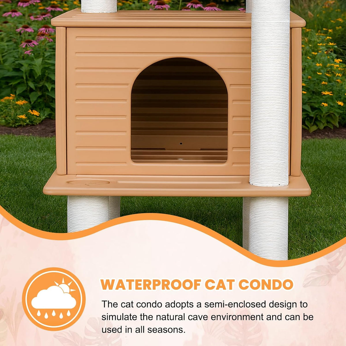 62"Tall Outdoor Cat Tree,Weatherproof Large Cat Condo with Scratching Posts – Essentials for Cats - CTT-6 - image 4
