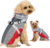 SlowTon Dog Jacket with Harness - Red & Gray / Small (Chest 15.0"-18.0")