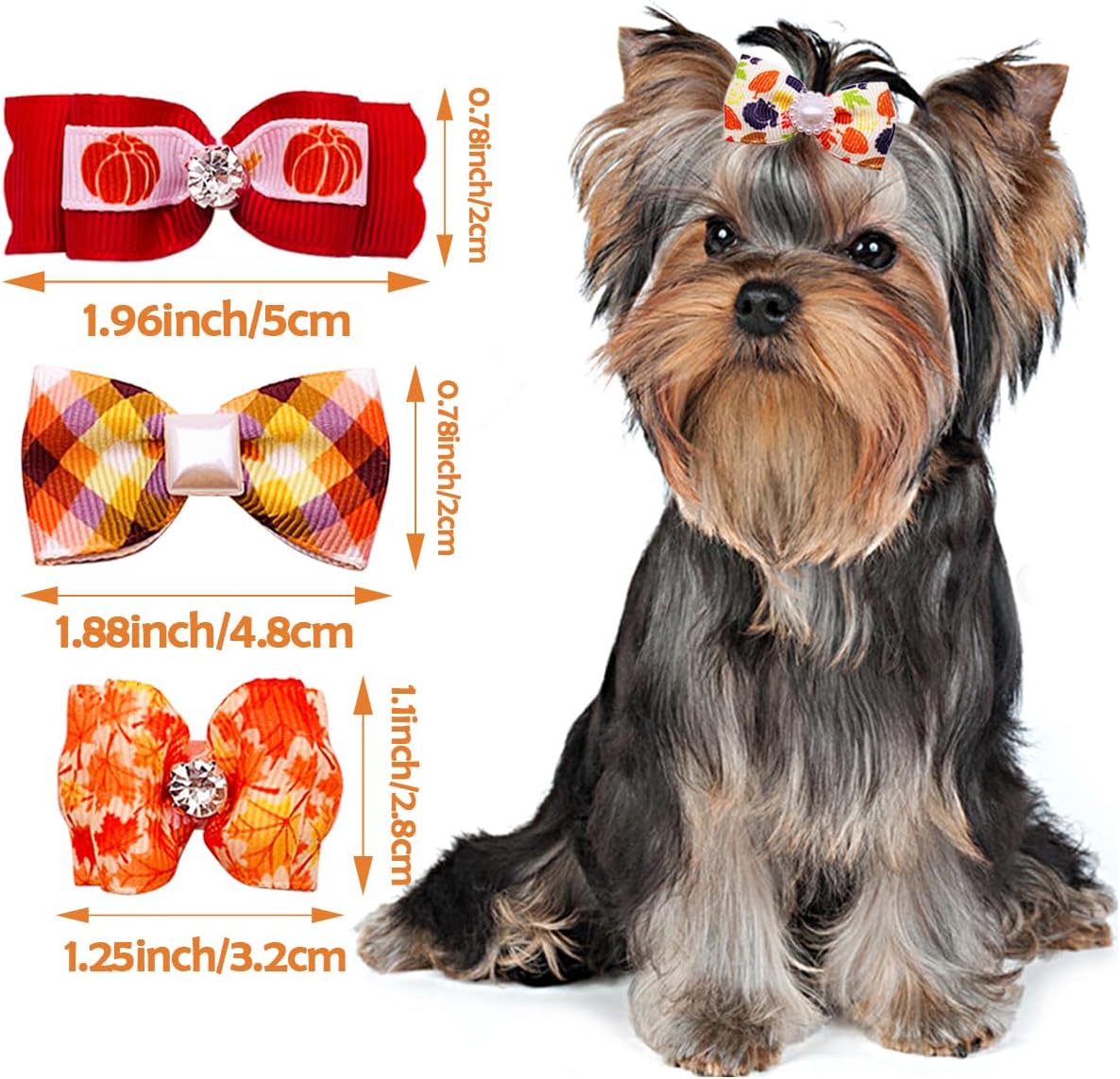 PET SHOW 20pcs Halloween Small Dog Hair Bows with Rubber Bands - 20pcs Thanksgiving - image 3