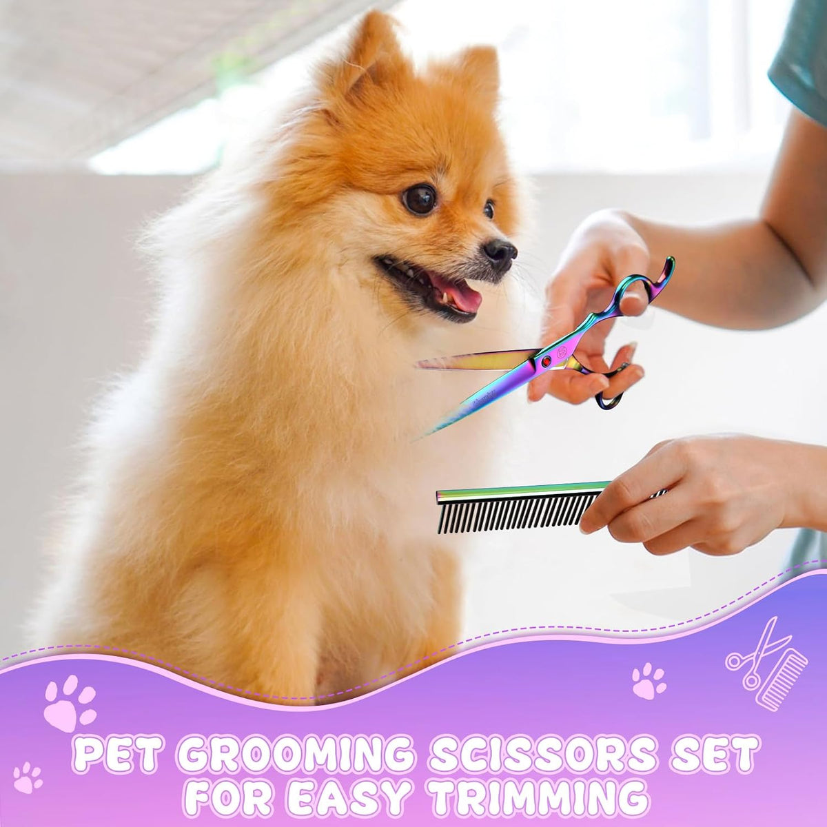 Professional Dog Grooming Scissors Set - 7 Inch (Pack of 5) / Rainbow - image 2