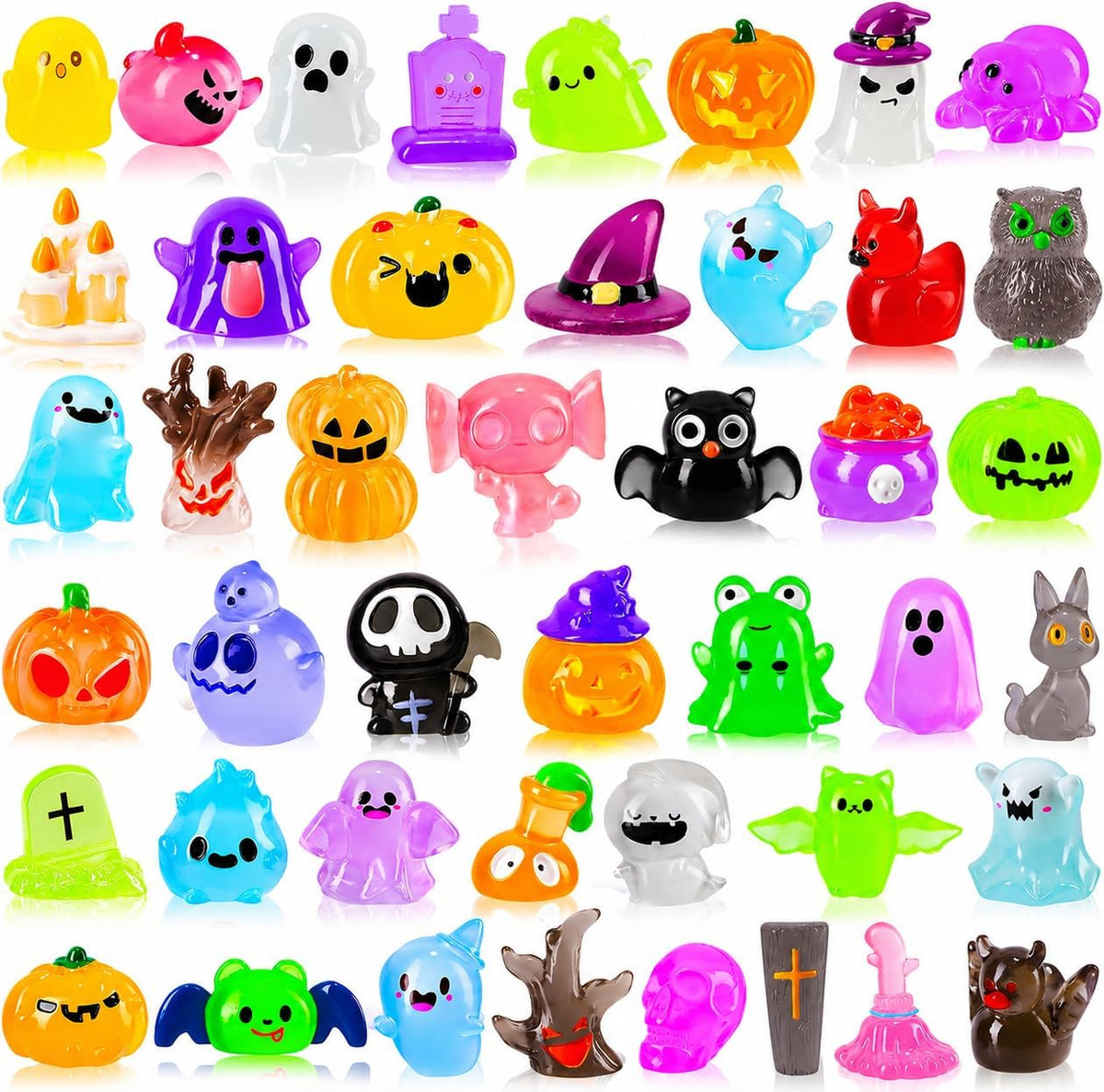 44Pcs Halloween Mini Ghost Figurines 44 Styles Luminous Resin - 44pcs-luminous Figurines