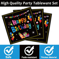 Tevxj navy blue and silver happy birthday tableware set with plates, napkins and forks for 24 - view 30
