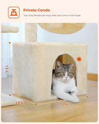 PEQULTI Small Cat Tree, [28.5''] Cat Tower for Indoor Cats, 2 Styles Activity Tree with Cat Scratching Posts, Big Hammock and Removable Top Perch Beige