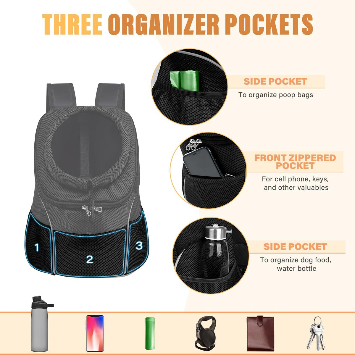 Dog Front Carrier Backpack, Adjustable Breathable Dog Backpack – Essentials for Dogs - Jet Black / Large (9-13.5lbs) - image 3