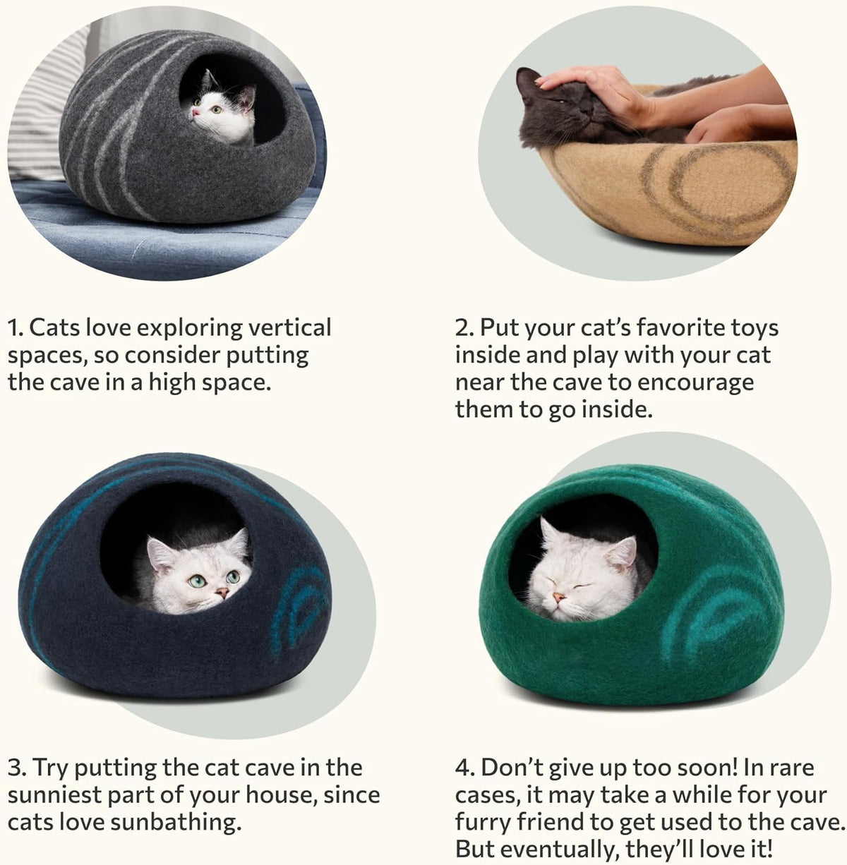 Cat Cave, New Zealand Wool Bed for Indoor Cats - Nap Blue / Large - image 4