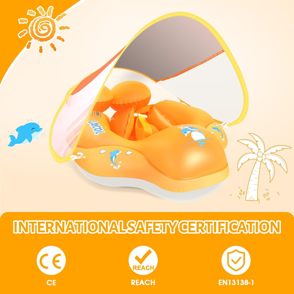 Baby Pool Float with Canopy UPF50+ - Yellow / Small - image 2
