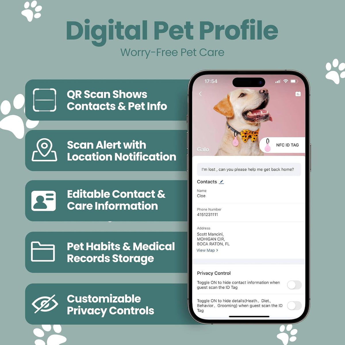 QR & NFC Pet ID Tag, Silent Silicone Dog Name Tag - Green - image 4