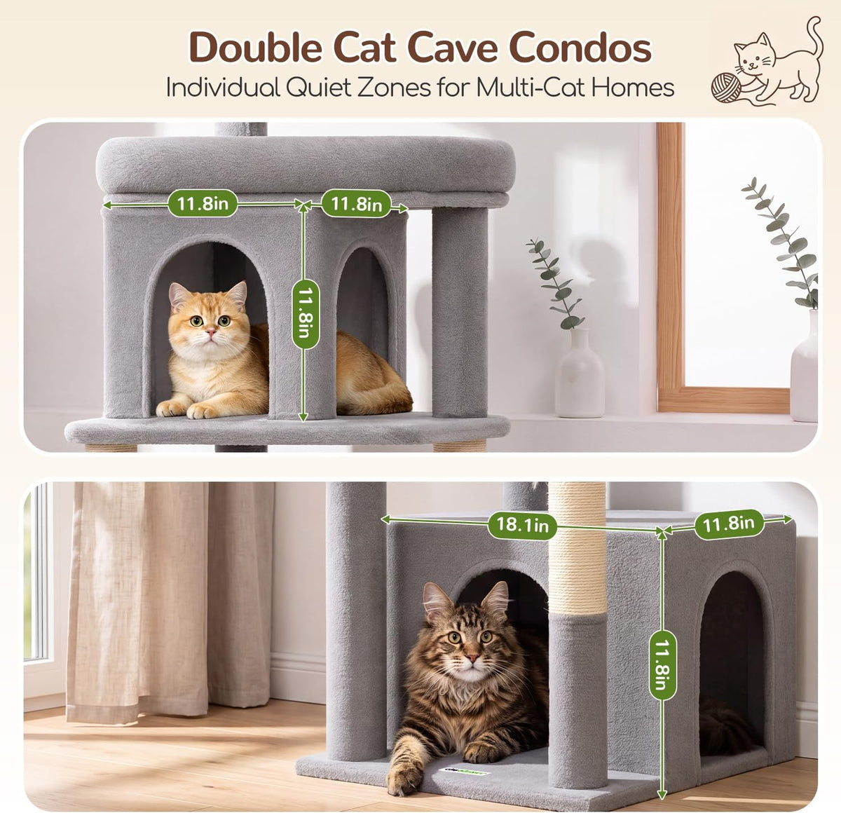 Globlazer Extra Tall Cat Tree Tower for Indoor Cats, F76 - Light Grey / 54 inch - image 3