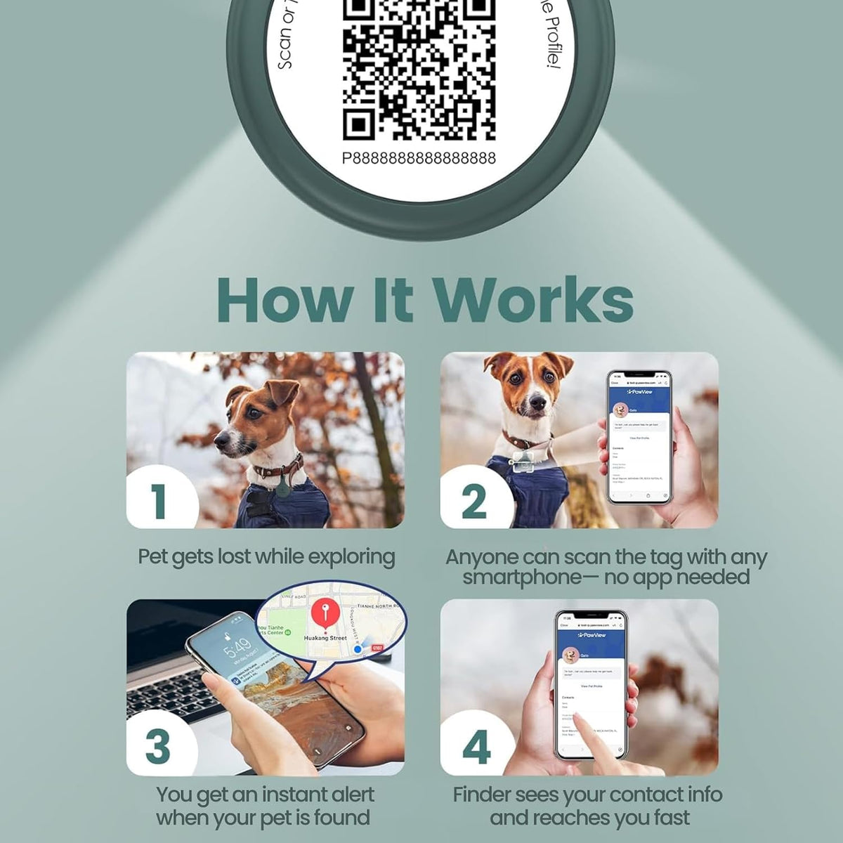 QR & NFC Pet ID Tag, Silent Silicone Dog Name Tag - Green - image 3