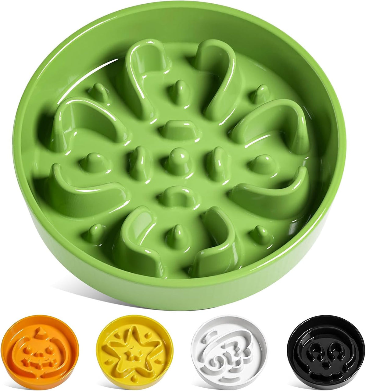 LE TAUCI Ceramic Slow Feeder Dog Bowls Small Breed - Clover Green / M-1.5 Cups