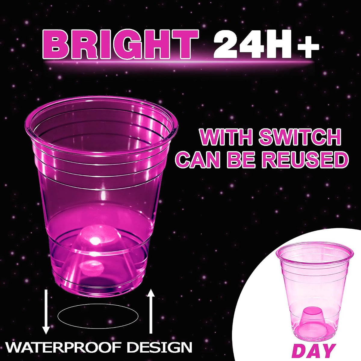 mishunyus 24-pack purple LED glow party cups, 16 oz plastic - view 12