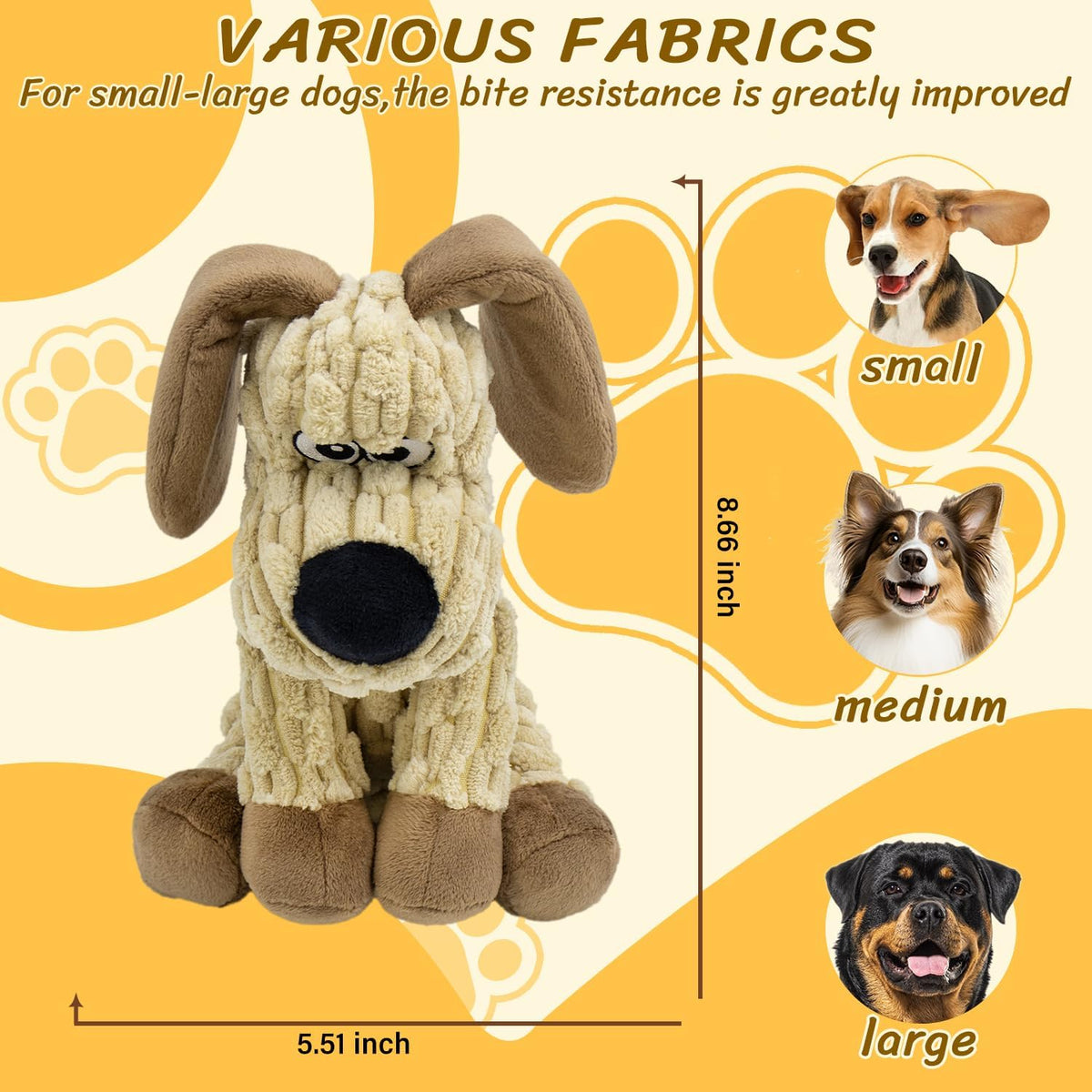 Squeaky Stuffed Dog Toys, Chew Dog for Large Medium Small Breeds – Essentials for Dogs - Khaki - image 3
