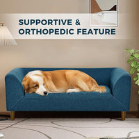 Dog Sofa Couch for Medium to Large Dogs, Memory Foam Dog Sofa Bed, Modern Elevated Pet Couch Bed with Wooden Legs, Light Grey