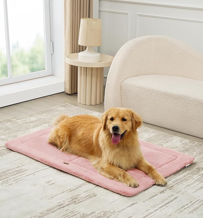MADE 4 PETS Dog Crate Pad Bed for Large Dogs, Washable & Reversible, Anti-Slip Kennel Mat for Cozy Sleeping, Soft Fluffy Dog Bed for Indoor & Outdoor Use, 44"x32", Pink