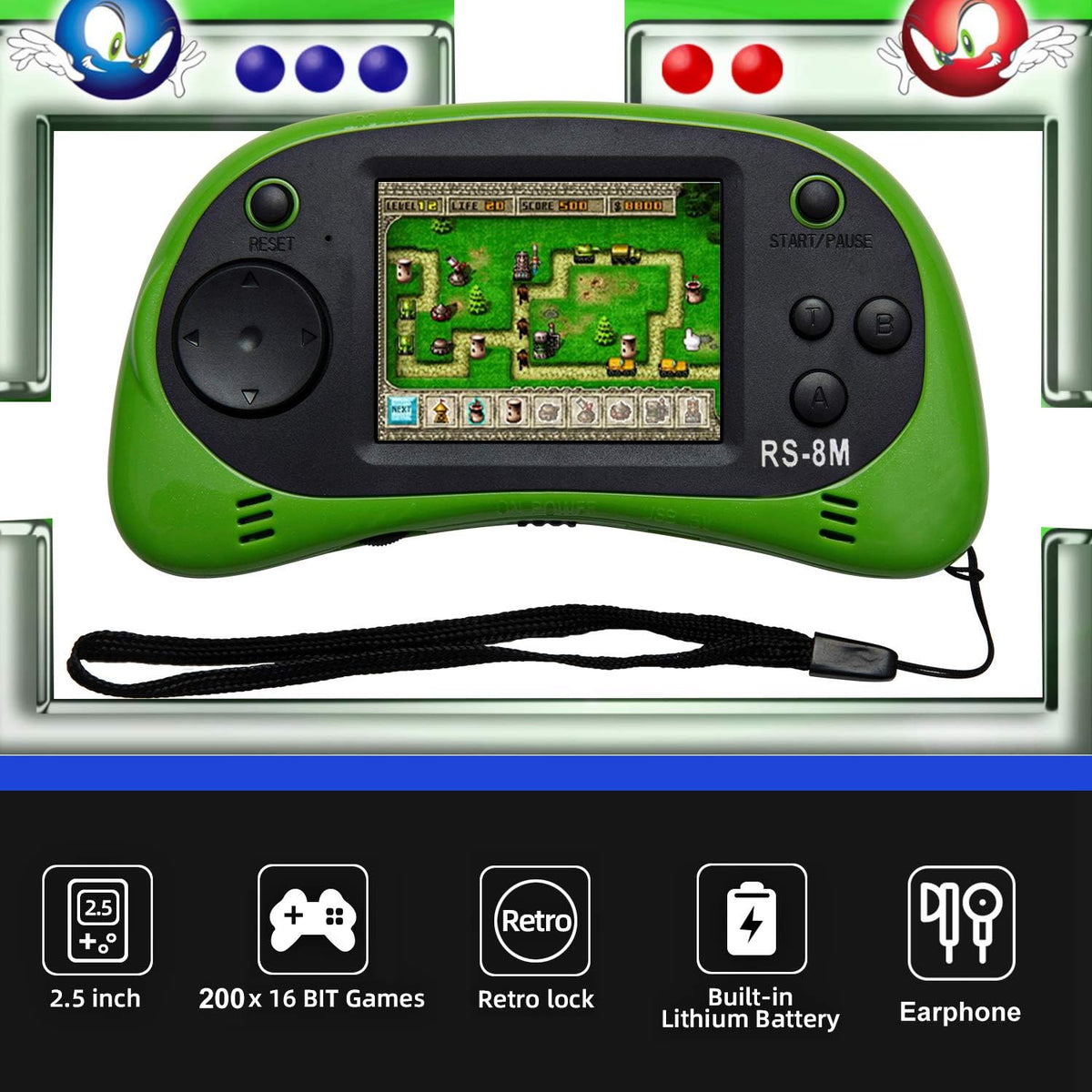 EASEGMER kids handheld game console RS-8M with 2.5 inch screen in blue - view 13