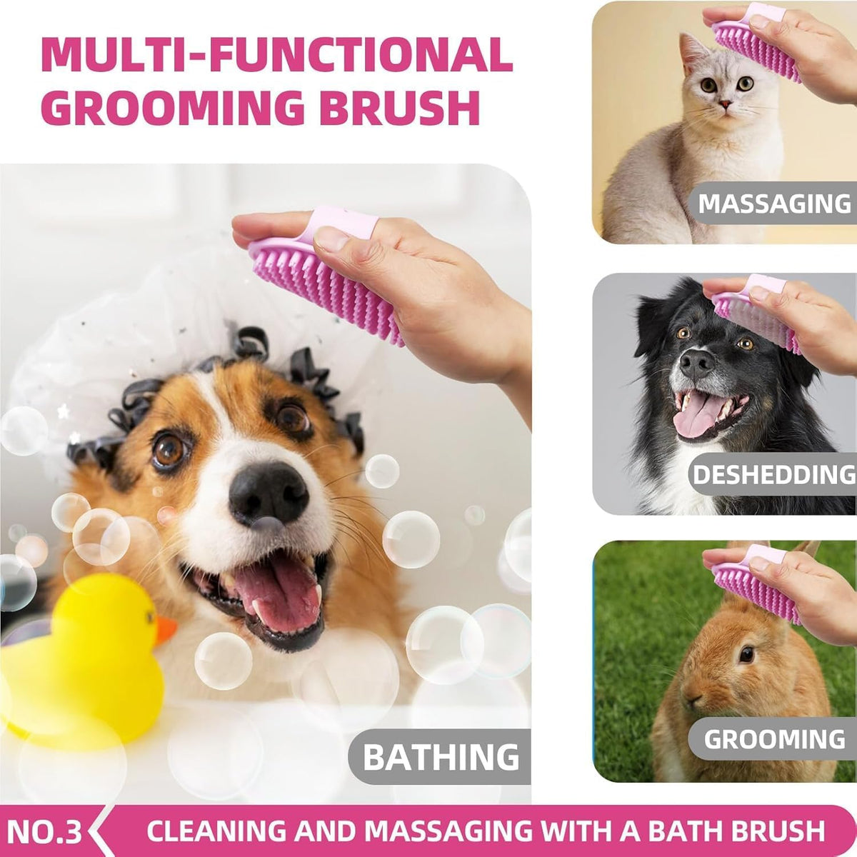 Bath Grooming Kit for Pets, Hair Brush Set with Towel - 6-Bath-Pink - image 4