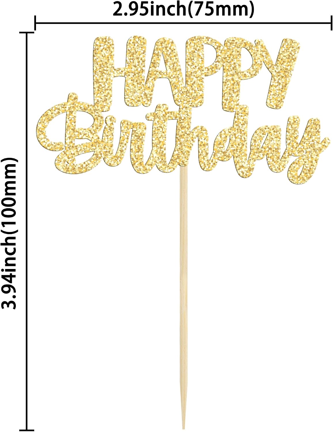 Gyufise 24Pcs Happy Birthday Cupcake Toppers Gold Glitter Celebrating - Gold - image 2