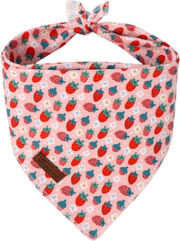 Summer Dog Bandana, UP URARA PUP Strawberry Triangle Bid Scarf for Medium Large Dogs, Cotton - StarBerry B / S