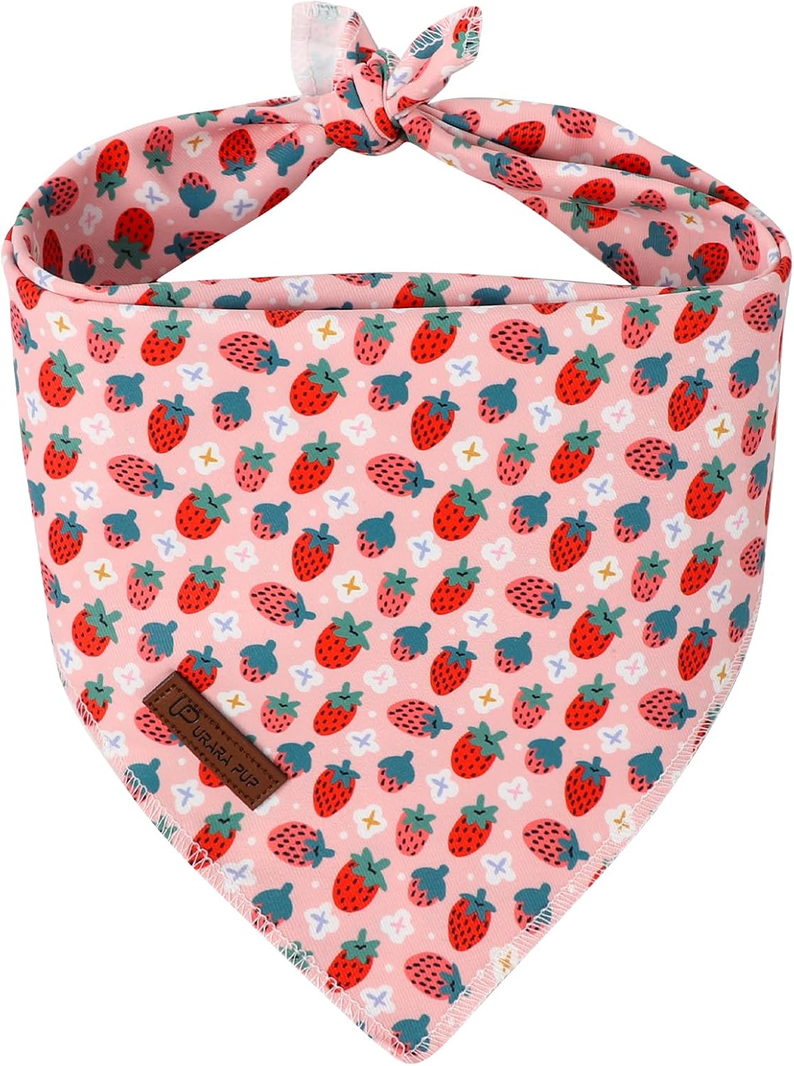Summer Dog Bandana, UP URARA PUP Strawberry Triangle Bid Scarf for Medium Large Dogs, Cotton - StarBerry B / S