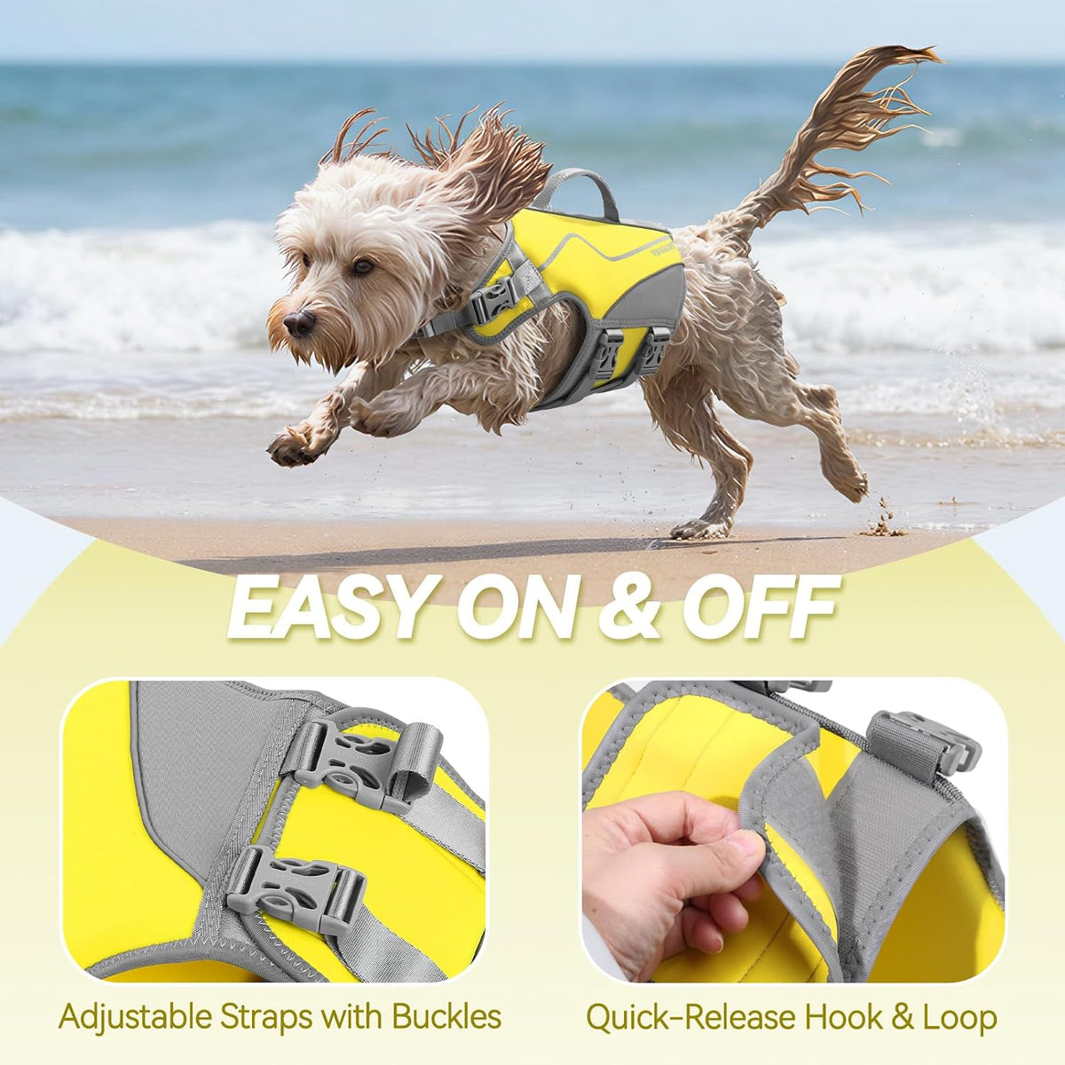 VIVAGLORY Dog Life Vest Neoprene Dog Swim Vest, M - Alpha Yellow / XS: 16-20in (Ribcage Girth) - image 3