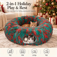 Warm Fluffy Plush Cat Dog Tunnel Bed Under Christmas Tree Big Tube - Green - image 2