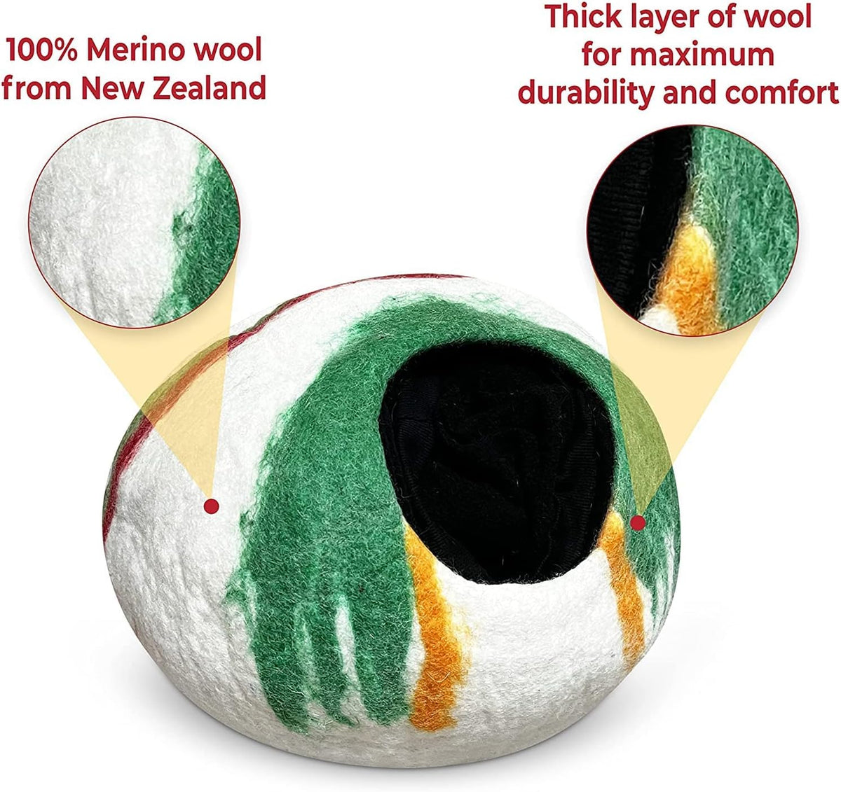 Woolygon Felt Cat Cave Bed, Merino Wool, Handcrafted – Essentials for Cats - Candy Swirl - image 4