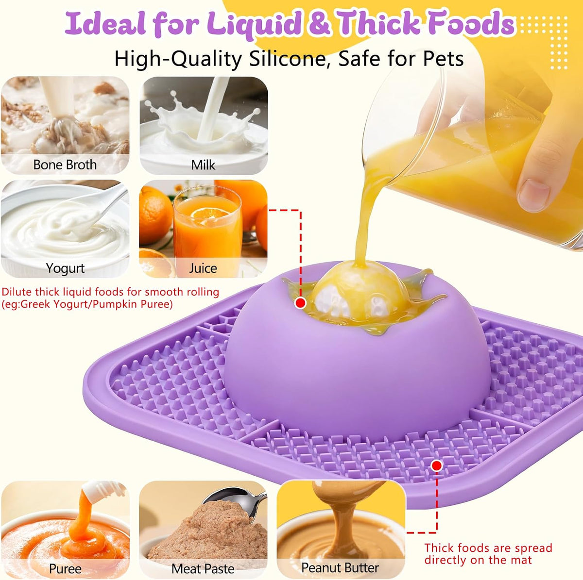 Slow Feeder Dog Bowls & Lick Mat for Liquid and Thick Treat - Medium / Purple - image 3