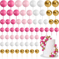75 Pieces Cake Balls Topper Decorations Foam Cupcake Topper Mini - Rose Pink, Pink, Gold, White