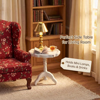 Cutemini 1:12 scale wooden dollhouse end table, round side tea table in white - view 5