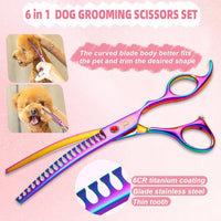 Dog Grooming Scissors-7" Dog Grooming Shears Set 6PCS Rainbow – Essentials for Dogs - image 4