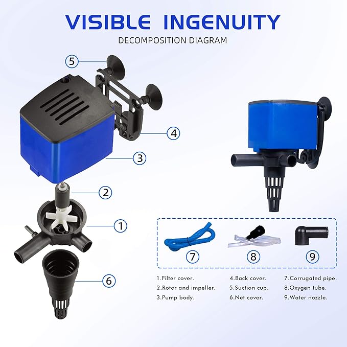 Water Pump 475 GPH Submersible Internal Aquarium Powerhead Water Pump Ultra Quiet for Aquarium,Fish Tank -4 Pack
