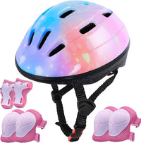 Lamsion Adjustable Kids Bike Helmet with Knee Elbow Wrist Pads - Multicolor