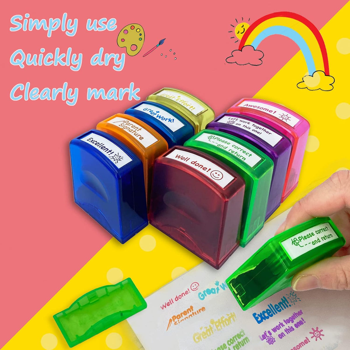 Teacher Stamps for Grading Classroom - Rainbow - image 3
