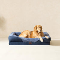 EHEYCIGA Memory Foam Dog Bed for Large Sized, Orthopedic Dog Sofa with Sides and Waterproof Liner, Washable Bolster Pet Couch with Removable Cover, 36x27x7 Inch, Navy