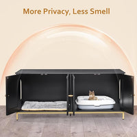Homhedy Cat Litter Box Enclosure for 2 Cats, Cat Washroom Furniture with Double Room, Pet House with Metal Frame, 47.2”L x 17.7”W x 21.7”H, Black and Gold