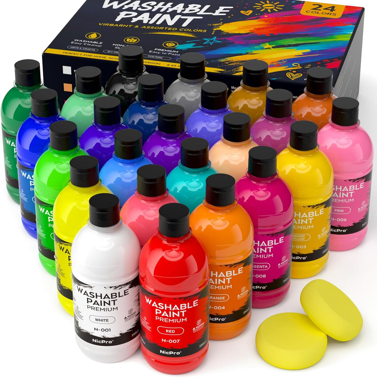 Nicpro 18 Colors Large Washable Paint Set for Kid - 24 Colors / 8.45 Fl Oz (Pack of 24)