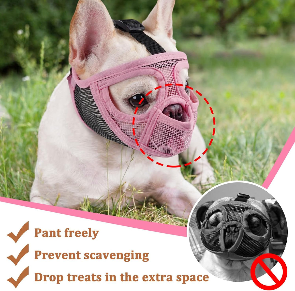 Mesh Short Snout Dog Muzzle with Anti-Eating Design for Frenchie – Essentials for Dogs - Pink / S [Head Cir: 15"-17.5"] - image 3