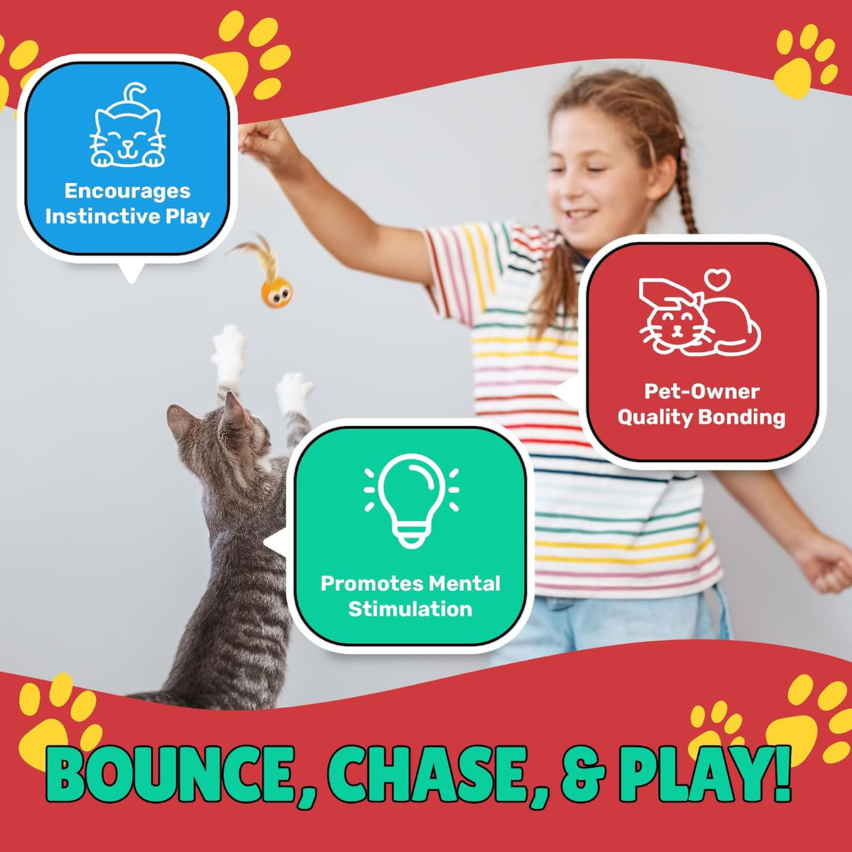 Bouncy Tails 3-Pack Cat Ball Toy with Natural Feathers - image 4