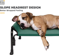 Veehoo Elevated Dog Bed, Outdoor Raised Dog Cots Bed for Large Dogs, Cooling Camping Elevated Pet Bed with Slope Headrest for Indoor and Outdoor, Washable Breathable, X-Large, Green, CWC2204