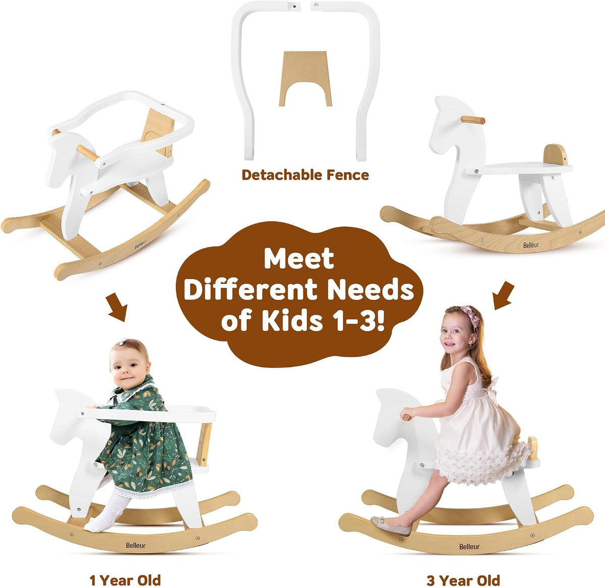 Belleur Rocking Horse for Kids 1-3 Years Old - White - image 2
