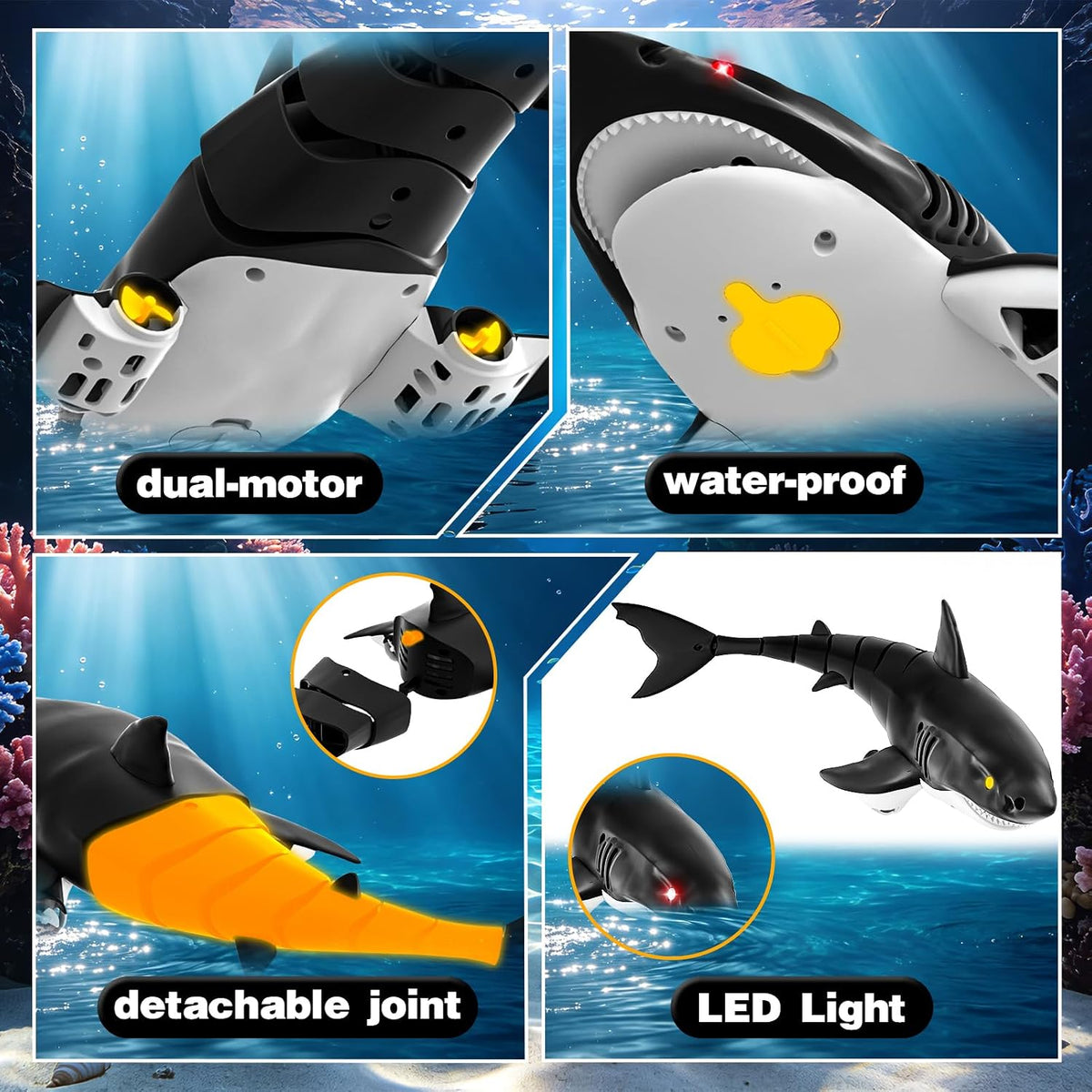 Innofans 2.4 GHz remote control shark toy for kids with LED eyes, in water - view 2